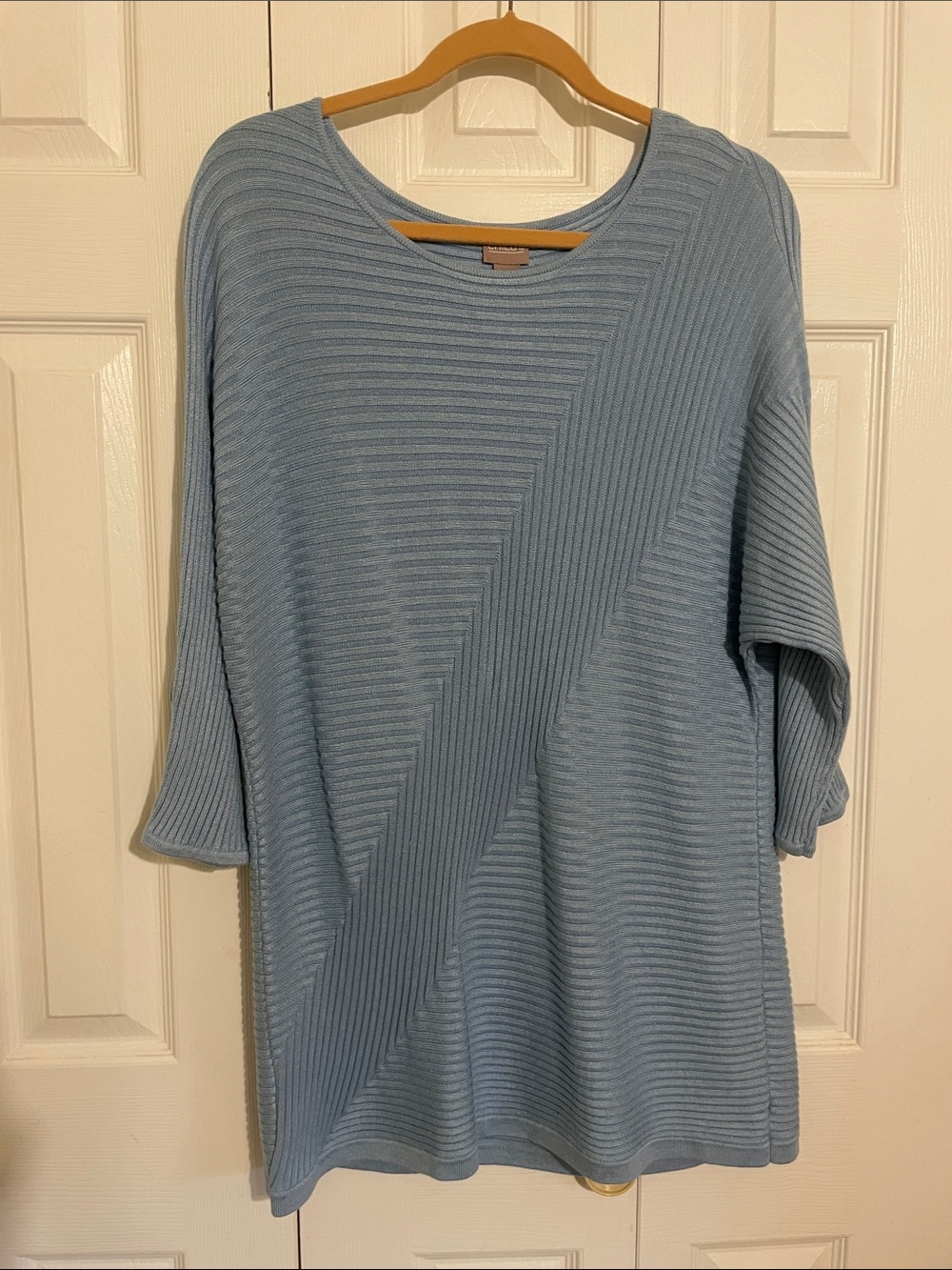Light Blue Ribbed Knit Women's Top